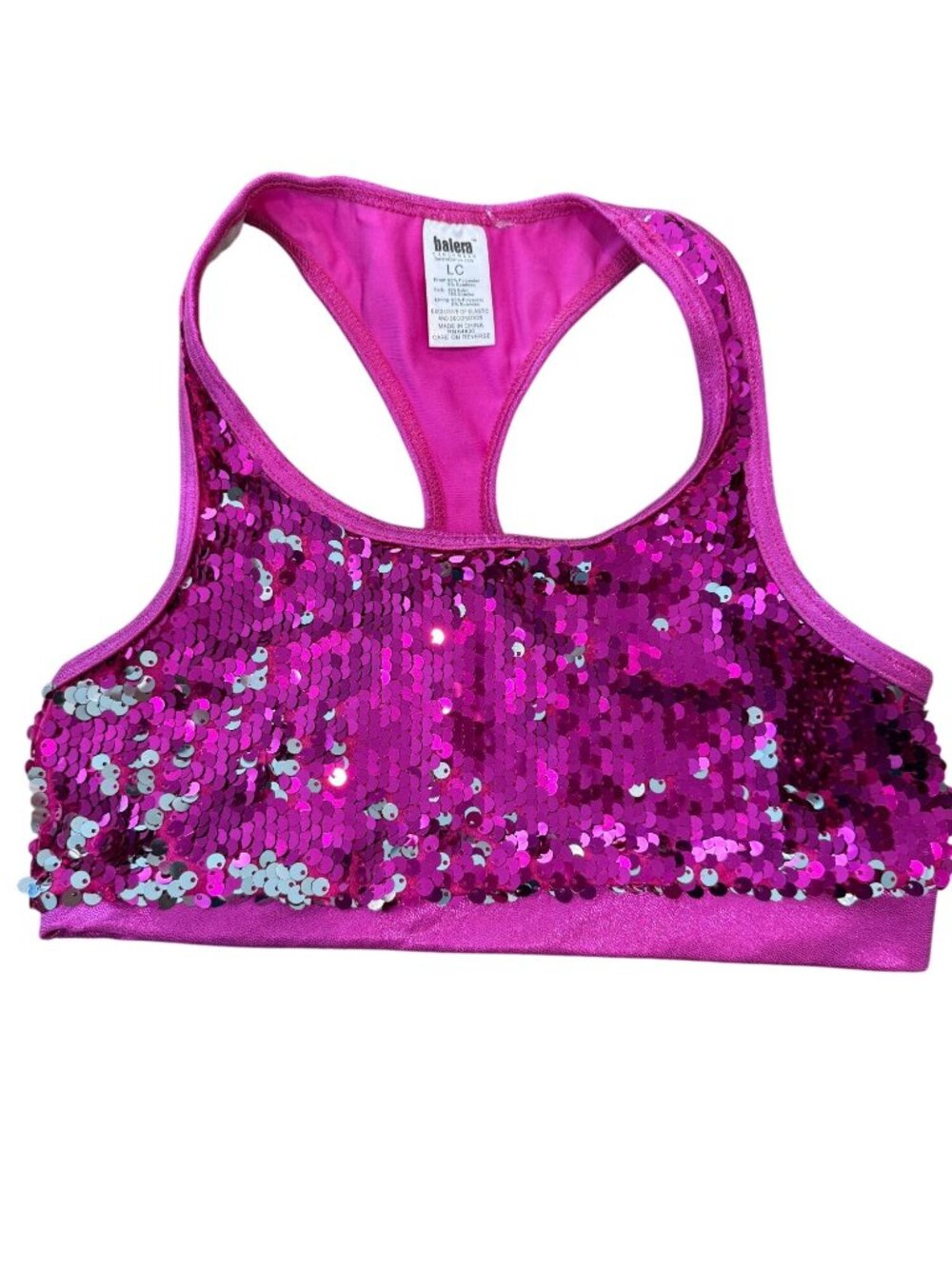 Balera Hot Pink Sequin Racerback Dance Crop Top LC Large Child